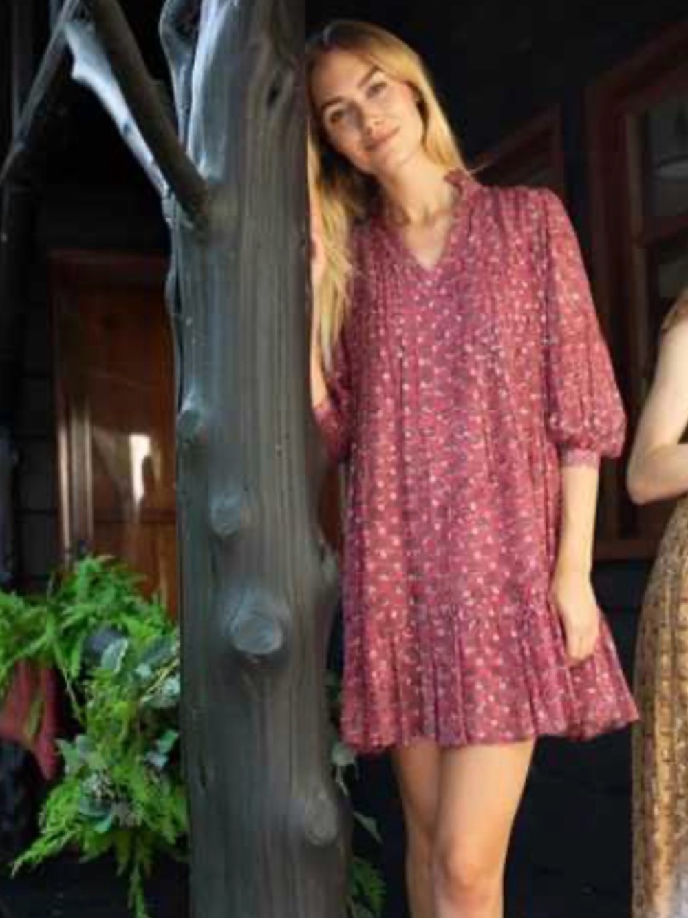Marea Mia Floral V-Neck Long Sleeve Mini Dress in Dusty Rose